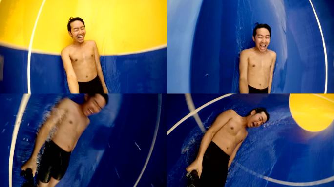 亚裔男子在公园滑水的享受