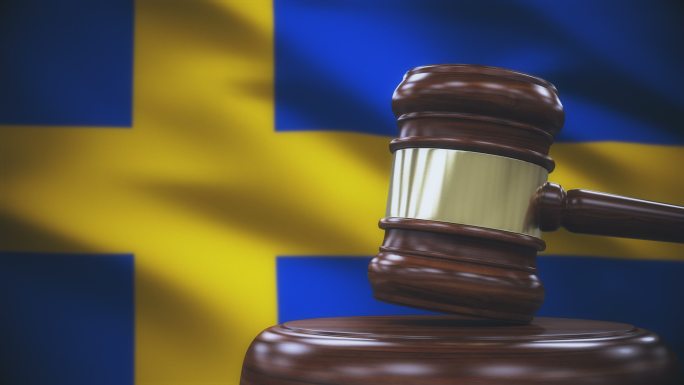 瑞典国旗背景的盖维尔法官