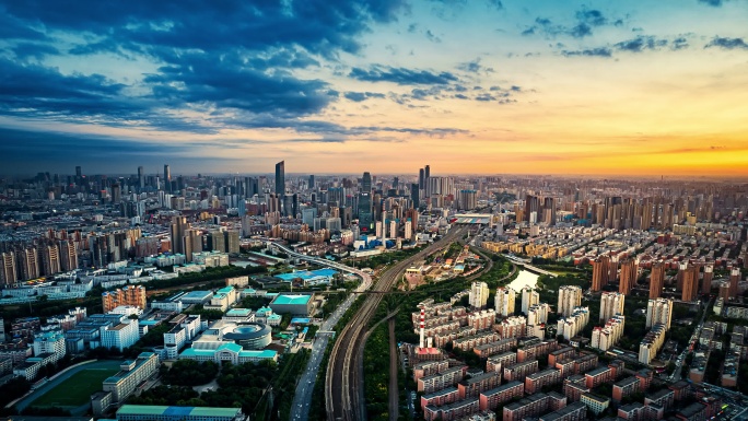 中国辽宁沈阳大学南北快速路城市风景航拍