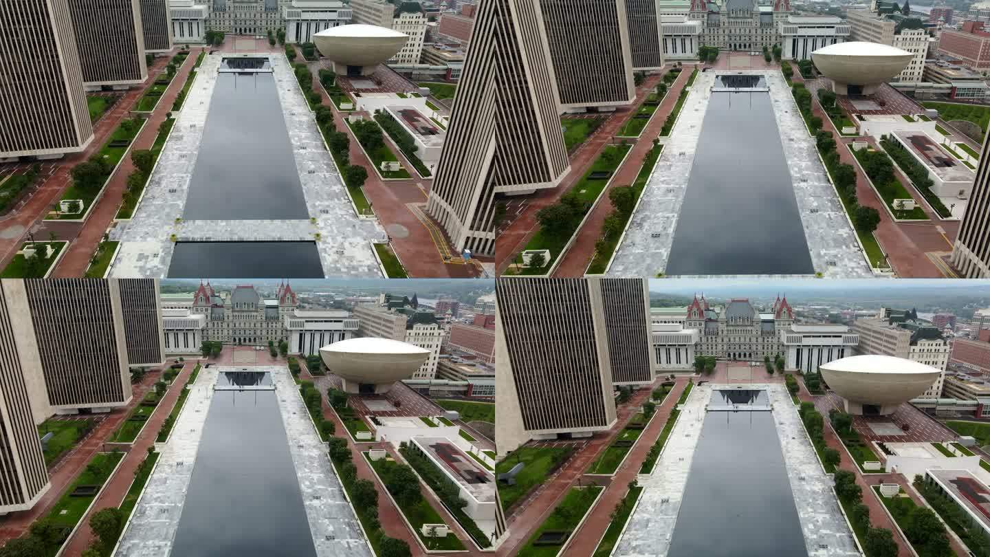 奥尔巴尼帝国大厦和纽约州议会大厦-鸟瞰图