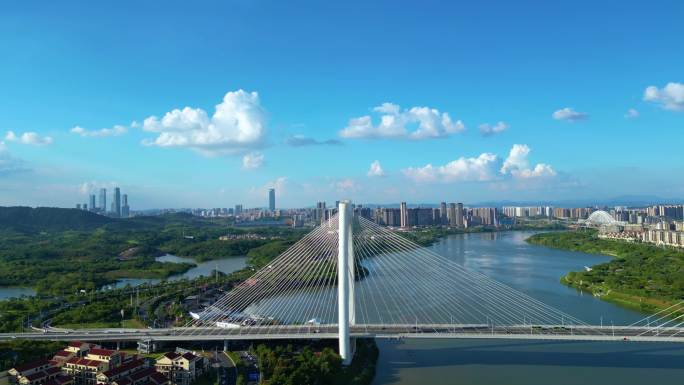 广西绿城南宁邕江风景航拍青山大桥江景