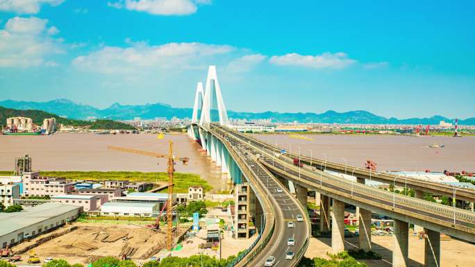 台州椒江二桥（广角）车流延时摄影4K素材
