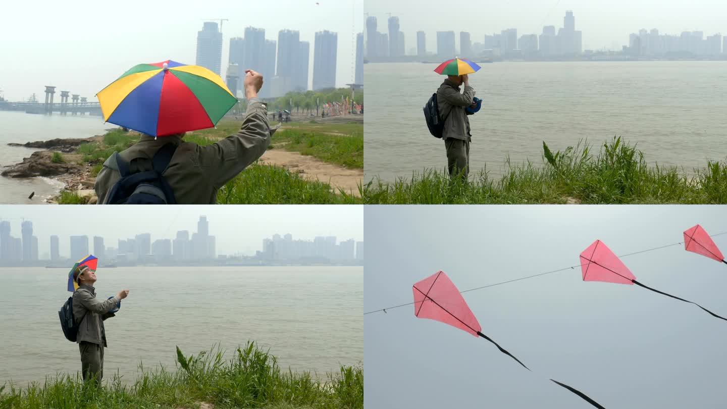 蒙太奇：退休中国人在武汉放风筝