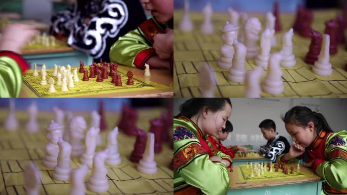 蒙古族小孩下蒙古象棋