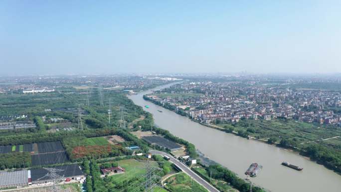 京杭大运河杭州临平段航拍4k