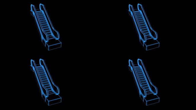 蓝色全息科技线框电梯动画素材带通道