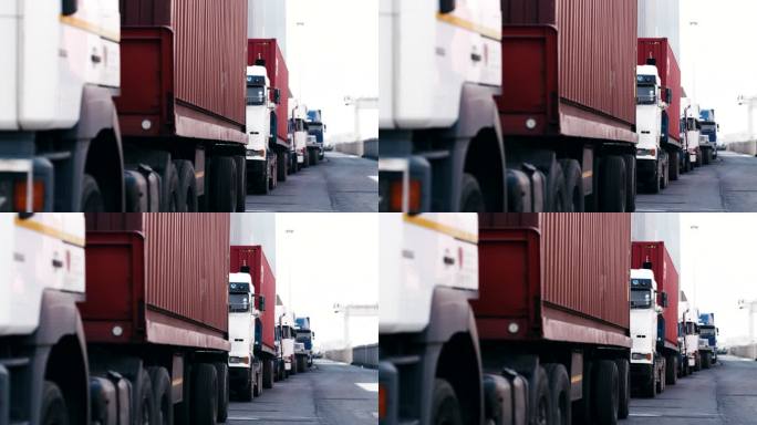 仓库里卡车排成一行的4k视频片段