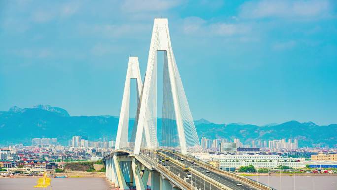 台州椒江二桥（特写）延时摄影车流素材