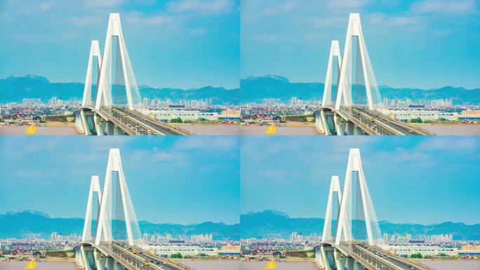 台州椒江二桥（特写）延时摄影车流素材