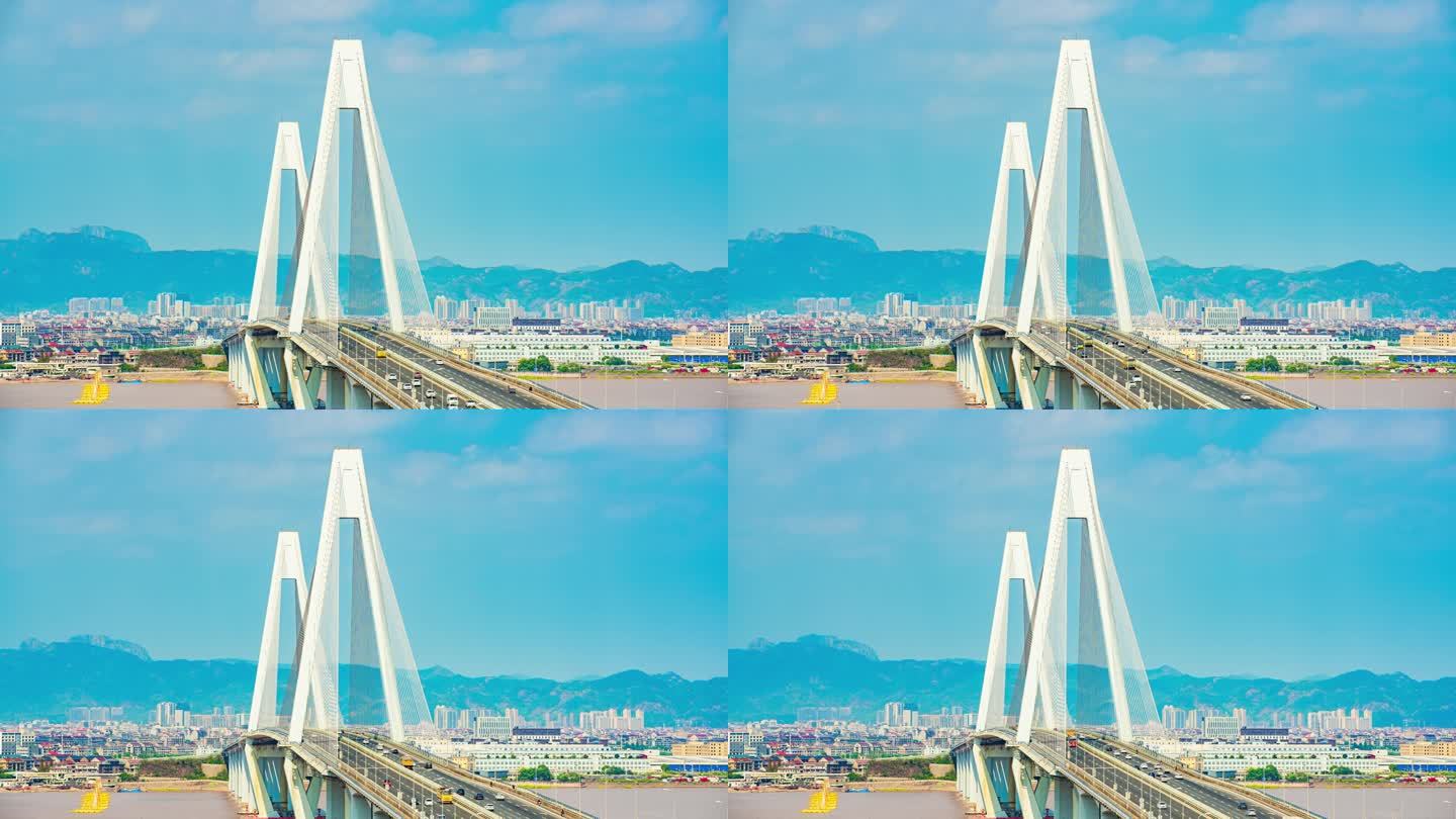 台州椒江二桥（特写）延时摄影车流素材