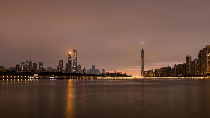 4K广州海珠区中大码头夜转日延时摄影