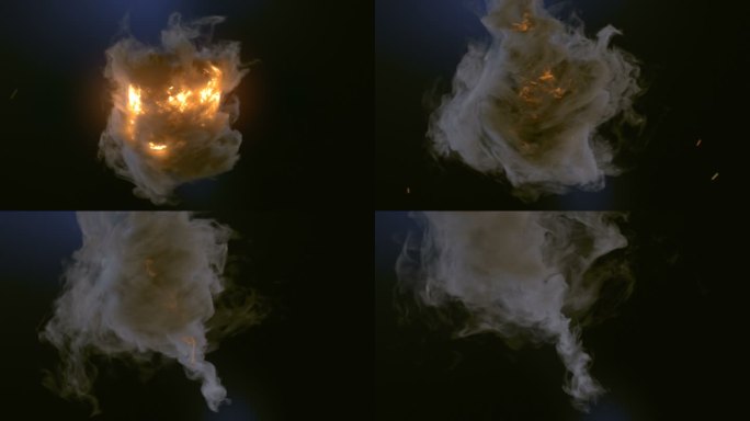 计算机产生了漩涡状的魔法爆炸，伴随着炽热的火花和黑烟。三维渲染。4K，超高清分辨率。