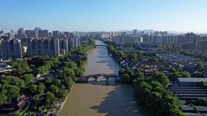 航拍杭州拱宸桥大运河