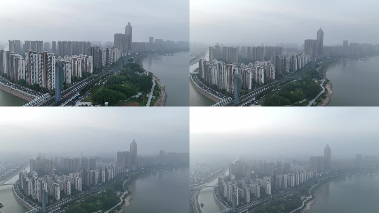 4K原创-芜湖滨江金鹰地标清晨雾天航拍