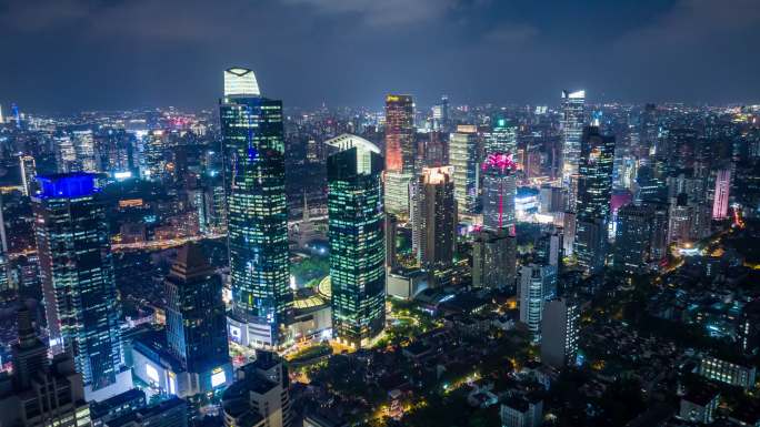 上海静安区商务楼群夜景延时