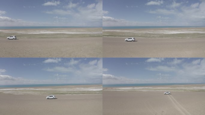 4k航拍沙漠汽车行驶旅行无人区