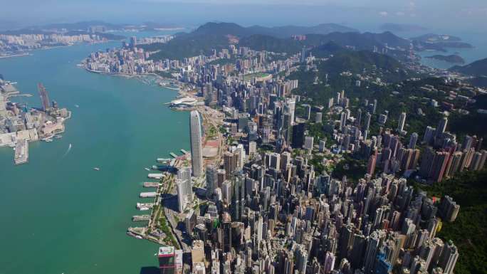 中国香港中环金融区4K航拍大景晴天
