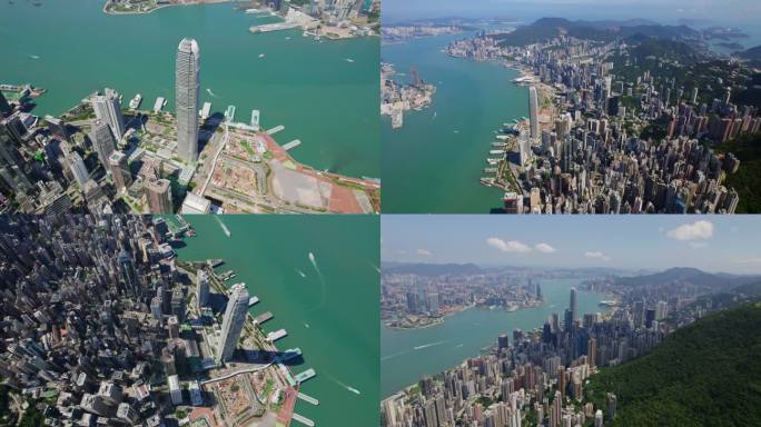 中国香港中环金融区4K航拍大景晴天