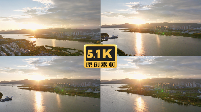 5K-航拍云南昆明滇池日出风景