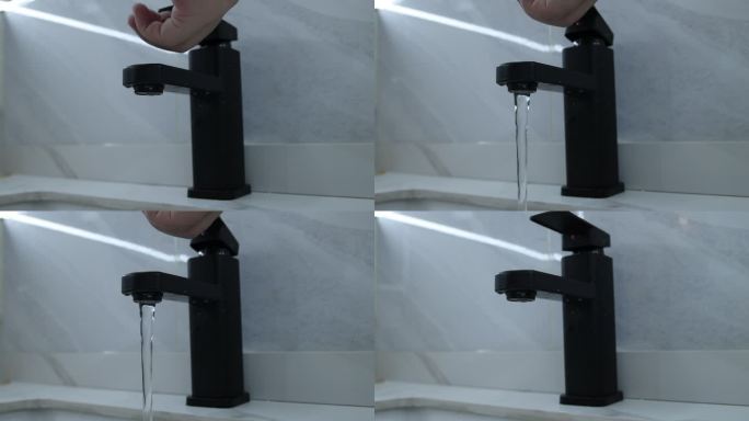 洗手台水龙头流出清澈的水