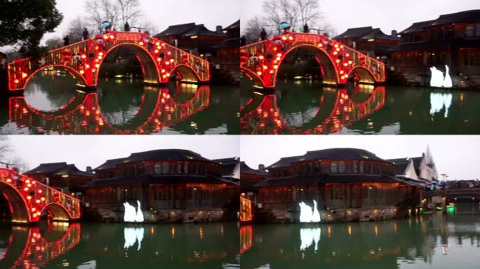 黄昏乌镇水城中式复古桥装饰