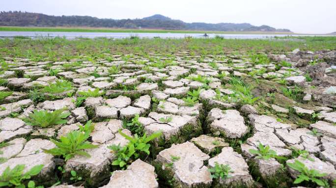 8K旱灾干枯开裂的湖泊水田河床河道