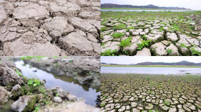 8K旱灾干枯开裂的湖泊水田河床河道