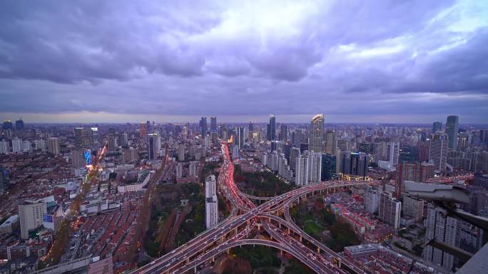 4K 上海延安高架 城市天际线长时间视频