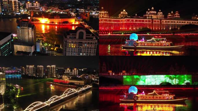航拍2022年国庆福州中洲岛灯光秀4K