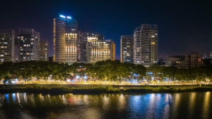 九江南湖夜景航拍延时