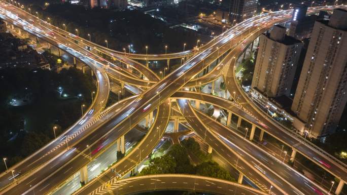 上海延安路高架航拍延时摄影夜景俯瞰