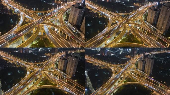 上海延安路高架航拍延时摄影夜景俯瞰