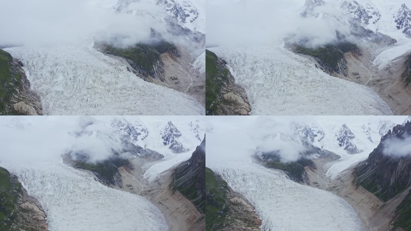 4K航拍布加雪山冰川风光