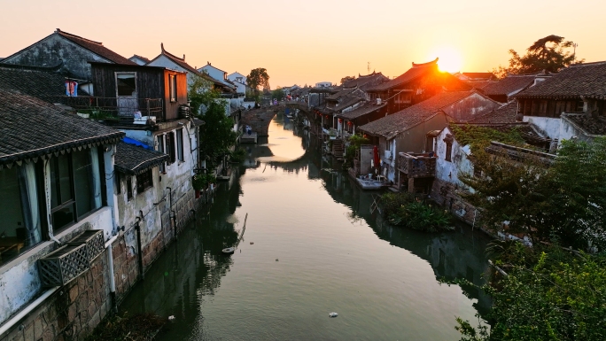 【原创】航拍太仓沙溪古镇夕阳