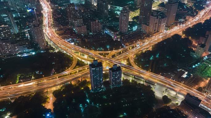 上海延安路高架航拍延时摄影夜景-城市背景