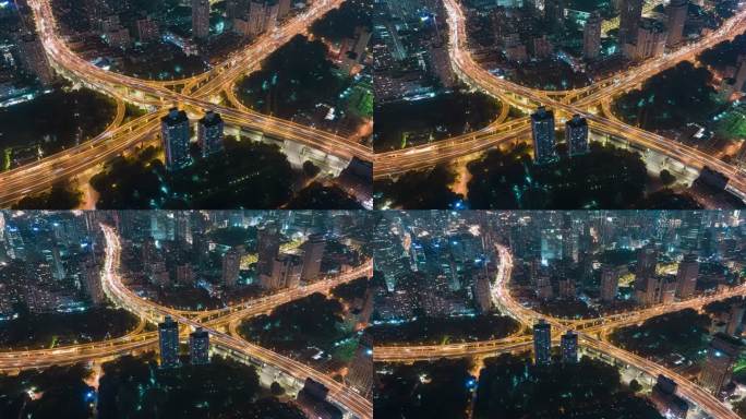上海延安路高架航拍延时摄影夜景-城市背景