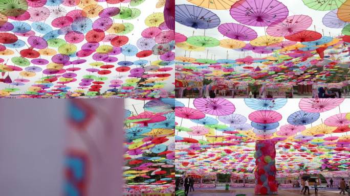 中国传统伞油纸伞 灯会 节日气氛