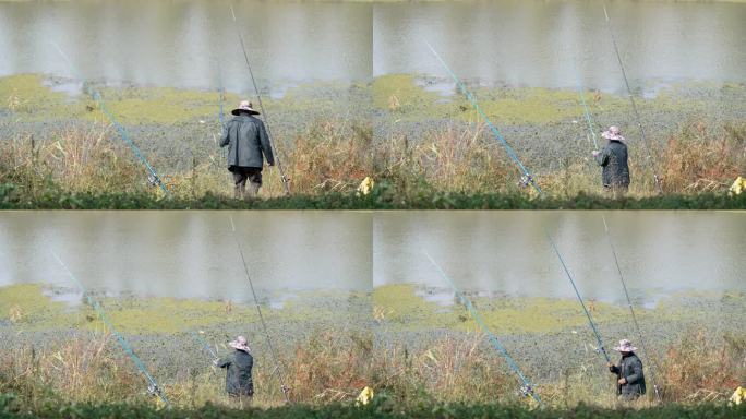 在河边钓鱼的一个男人