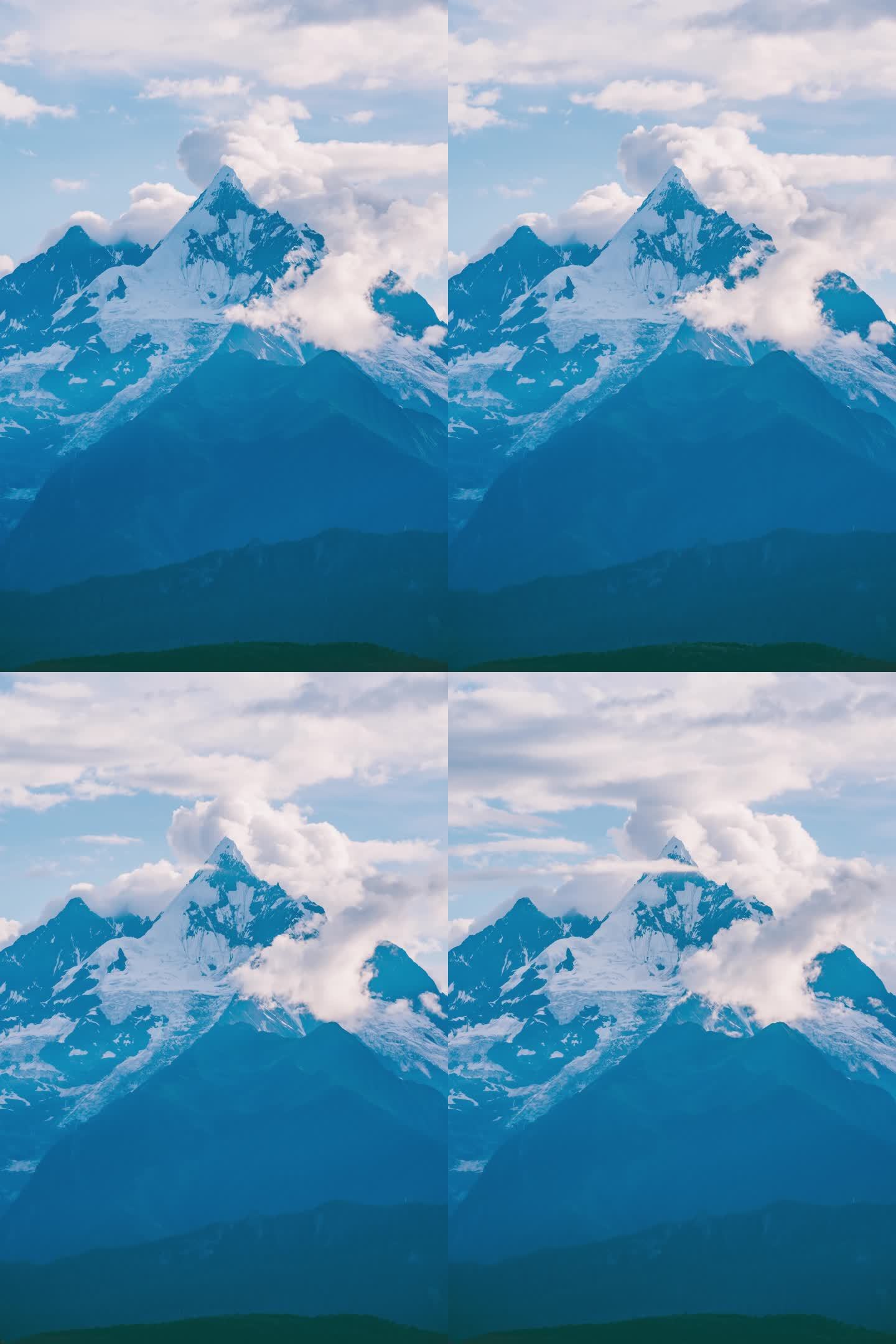 云南梅里雪山缅茨姆峰峰竖幅延时摄影