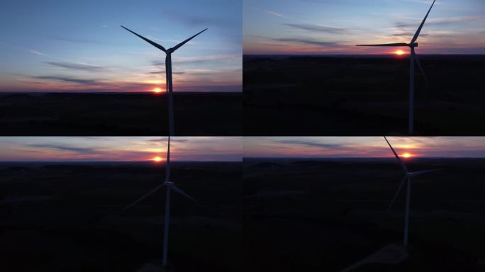 傍晚太阳落山时的风力涡轮机