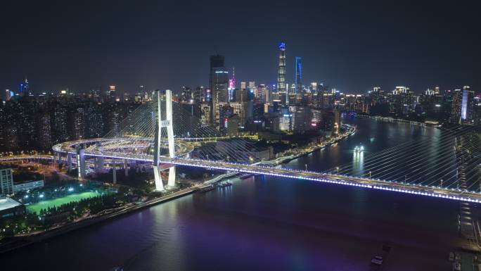 上海南浦大桥望向陆家嘴夜景航拍延时