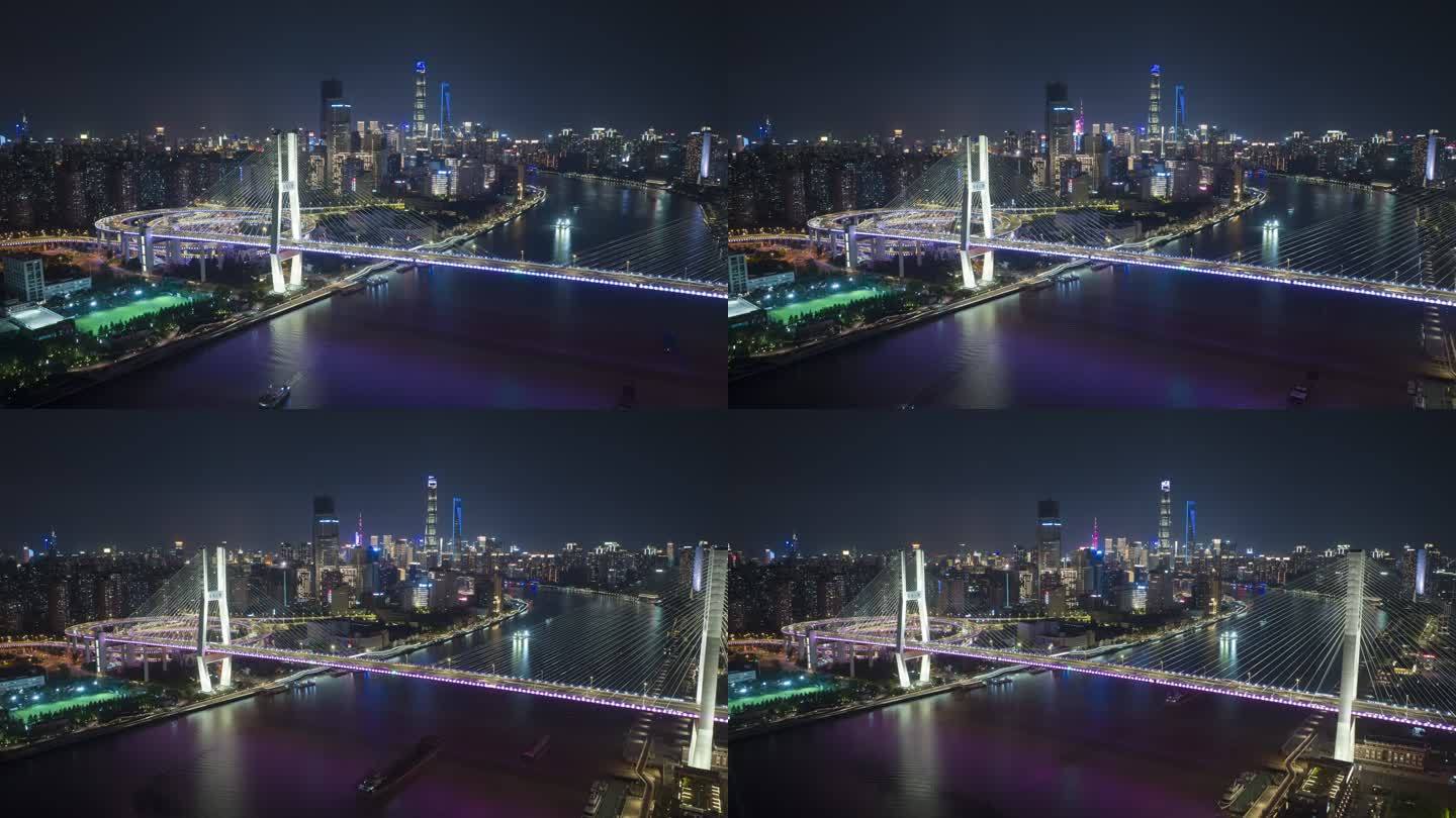 上海南浦大桥望向陆家嘴夜景航拍延时
