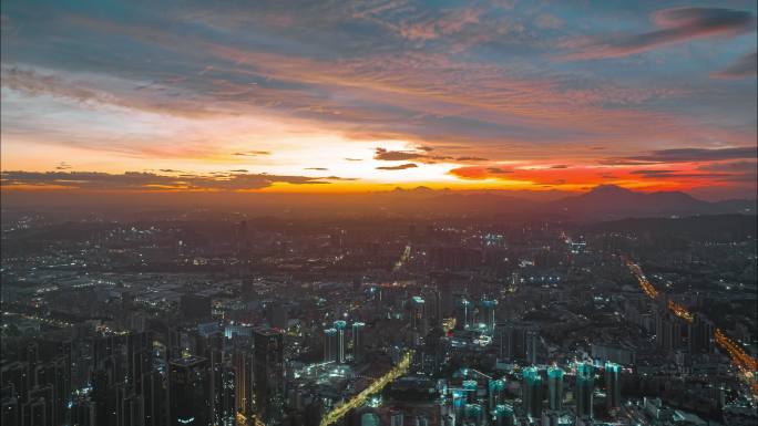 深圳龙华区大景航拍日出