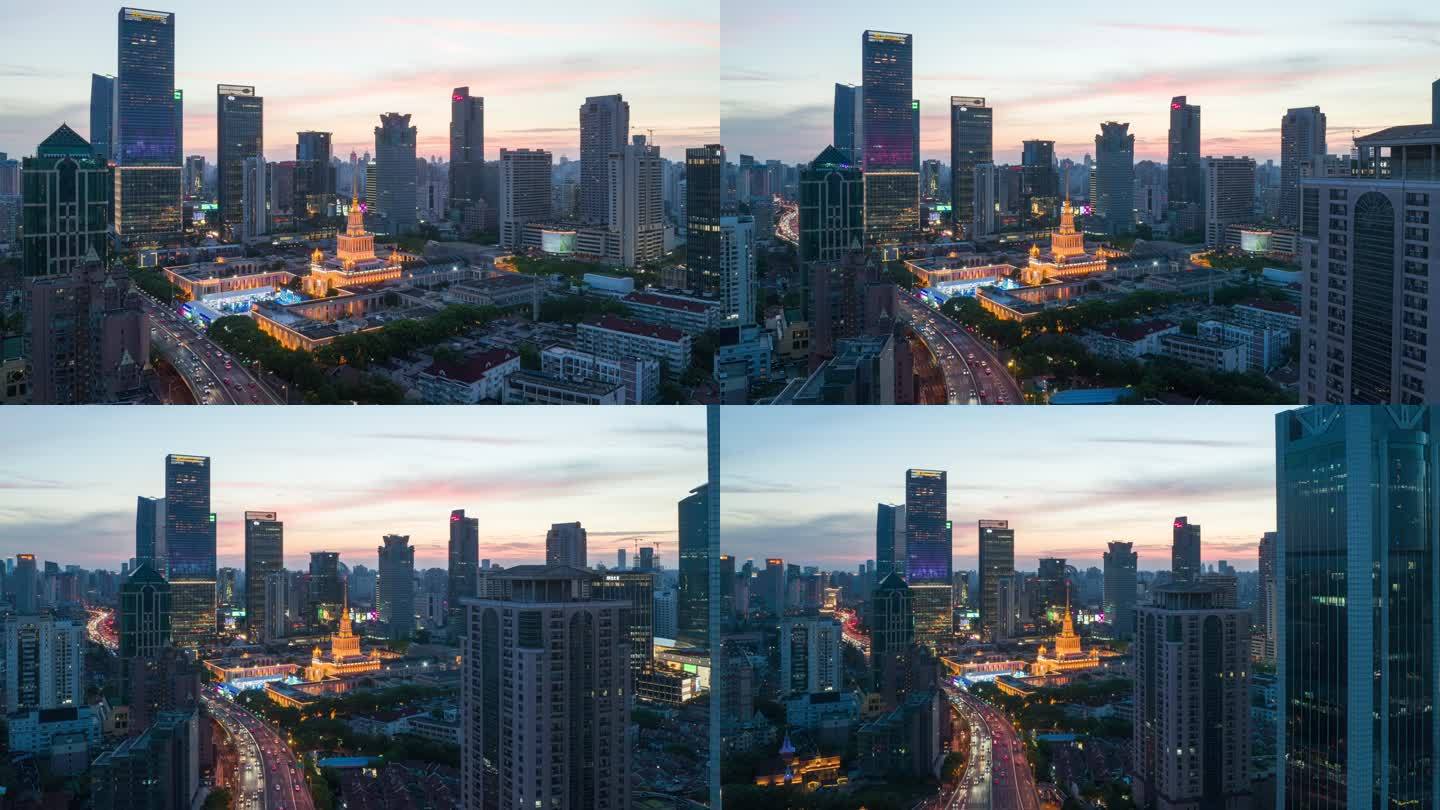 上海静安区繁华商业区与高架路