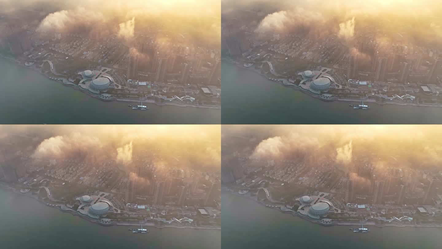 4K原创-芜湖滨江日出平流雾大场景航拍