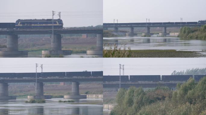 货运火车驶过铁道桥