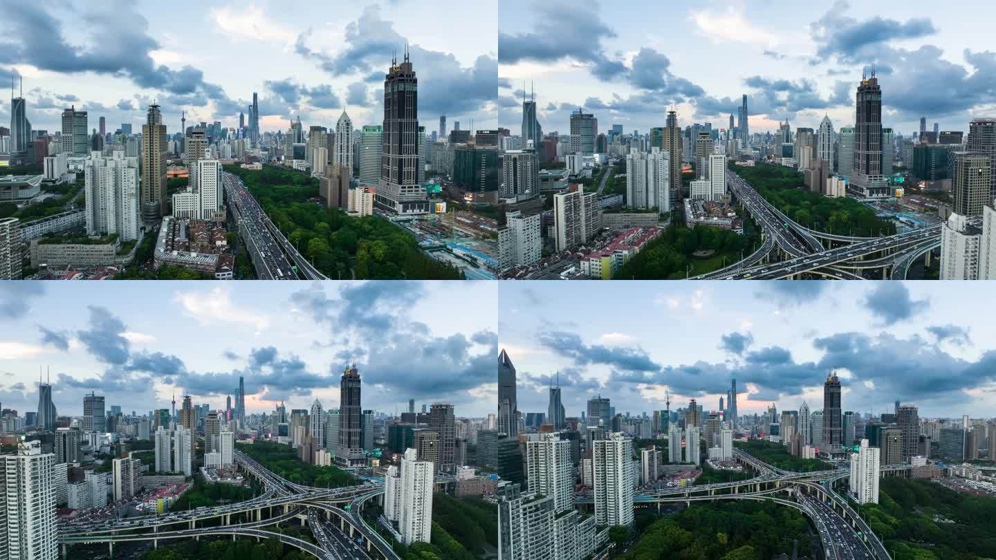 上海延安路高架望向陆家嘴夜景航拍延时
