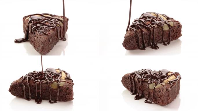 甜点-巧克力酱糖浆配布朗尼蛋糕