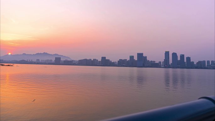 青岛黄岛经济开发区都市晚霞夜景延时