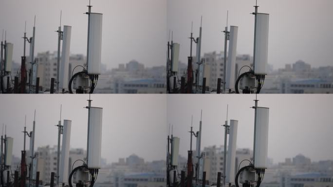 城市屋顶天线信号塔4G5G接收器数字信息